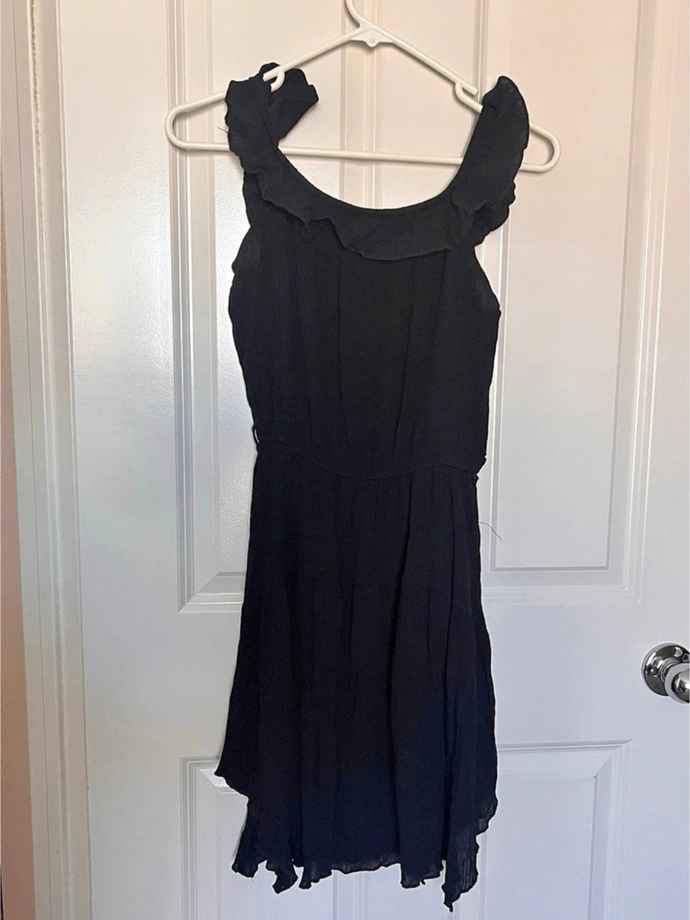 Black Ruffle Neck Mini Dress
